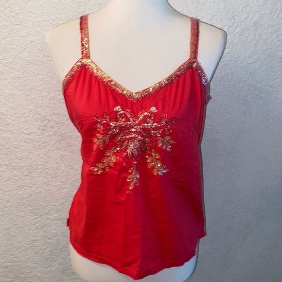 Tommy Hilfiger Tops - Tommy Hilfiger pink sequin beaded tank top shirt Sz M